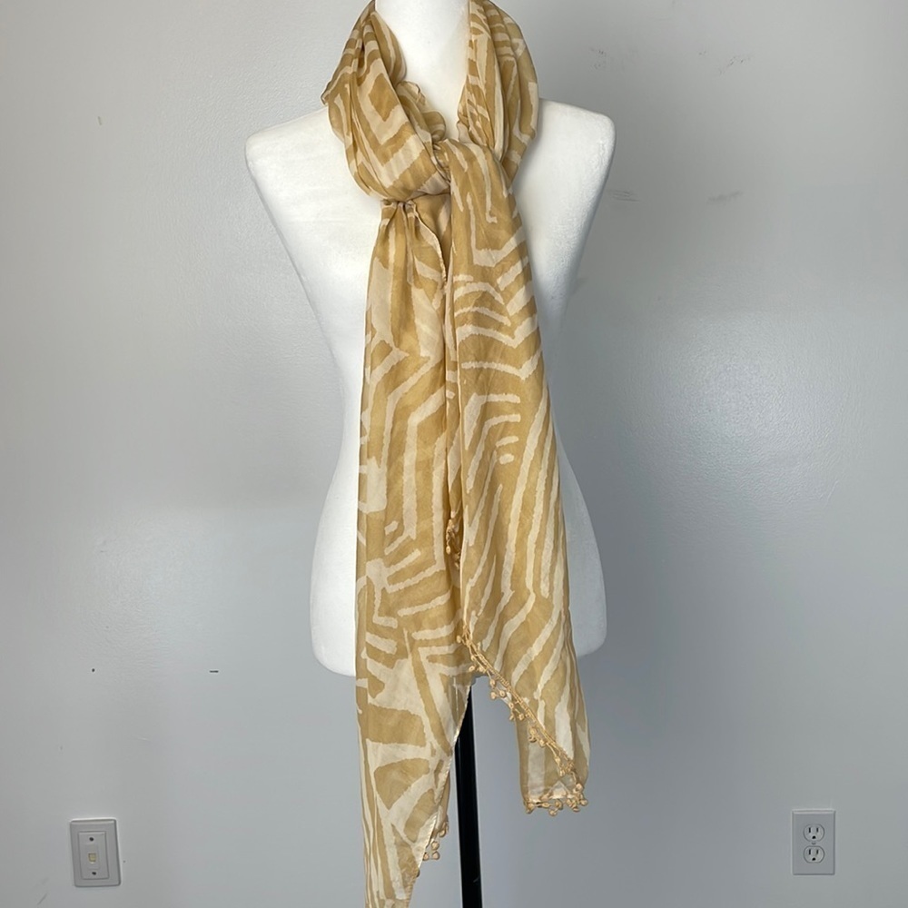 Gold Yellow Animal Print Shawl Ball Trim